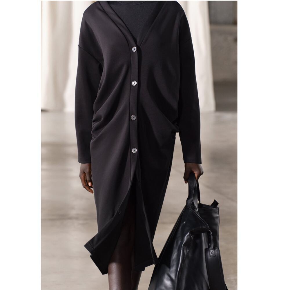 NWT-Zara-RUCHED LONG INTERLOCK JACKET-Small